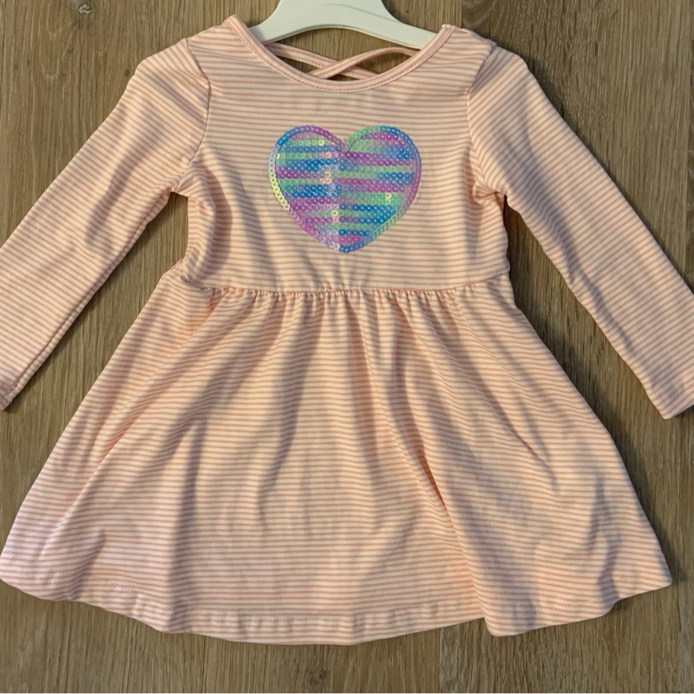 Free Style Girl's Size 12 Months Pink & White Striped Dress With Pastel Heart